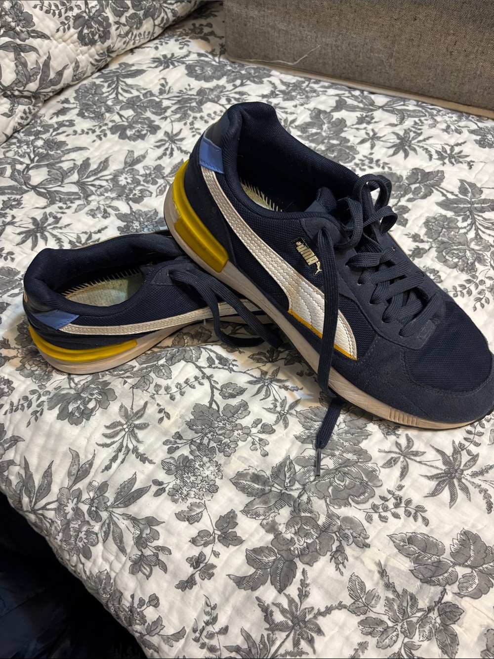 Puma Men’s Navy Athletic Sneakers with White & Yellow Accents
